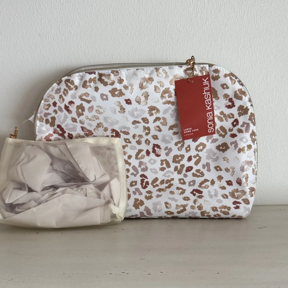 Sonia Kashuk White and Brown Animal Print Cosmetic Bag - Picture 1 of 1